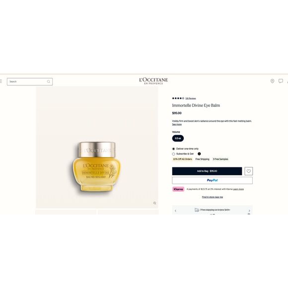L'Occitane Immortelle Divine Eye Balm, 1.7 oz - Goes for 95$ on Official website